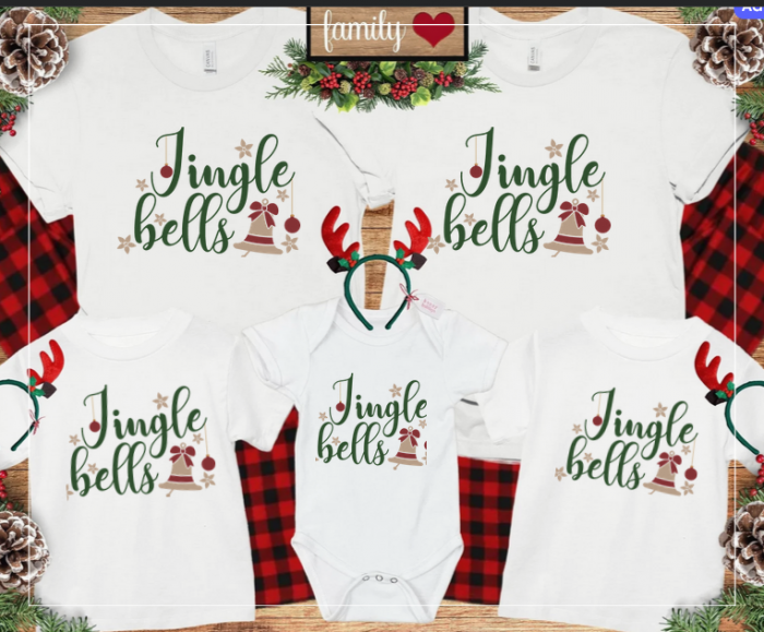 Set de tricouri personalizate Family mama, tata si copii cu tematica de Craciun, Jingle Bells