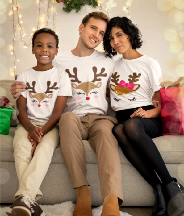 Set de tricouri personalizate Family mama, tata  si copii cu tematica de Craciun, Happy Rudolf [2]