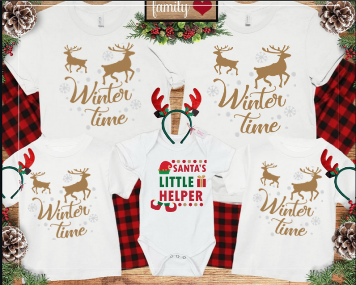 Set de tricouri personalizate Family mama, tata si copii cu tematica de Craciun, Winter time