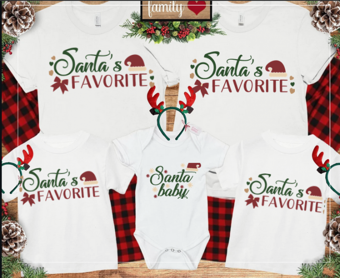 Set de tricouri personalizate Family mama, tata si copii cu tematica de Craciun, Santa s favorite