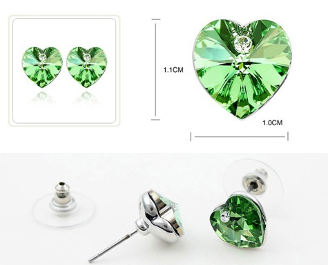 Set BEAUTIFULL HEART verde- green peridot cu cristale [3]