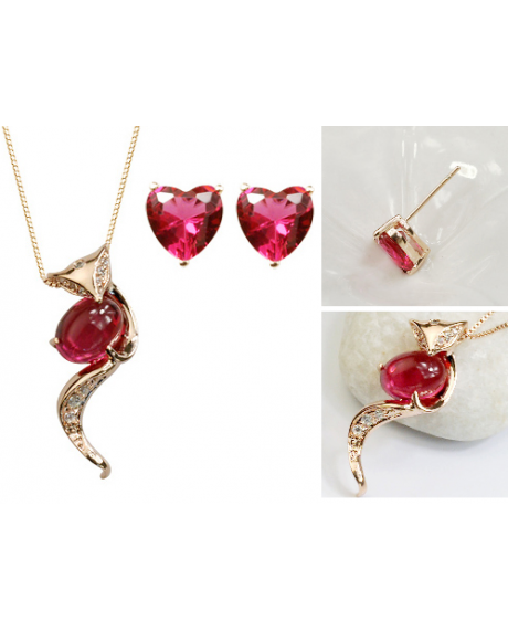 Set bijuterii Fox in Love din 4 piese cu cristale rose inchis, placat cu aur 18K si garantie 6 luni + CADOU surpriza! [1]