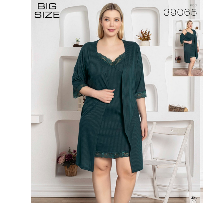 Set halat si camasa de noapte batal din două piese, Material bumbac Lux PIJ39065 [1]