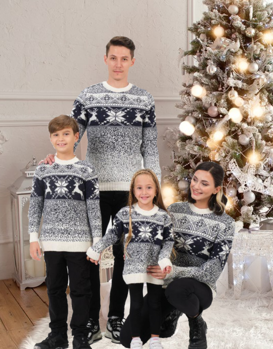 Set Family mama tata  si copil cu tematica de Craciun si reni, bleomarin si alb,  Merry Christmas [2]