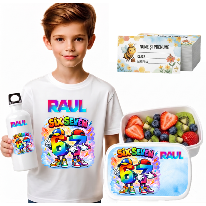 Set Promo Back to School 67 Six Seven– Tricou + Cutie + Bidon Personalizat pentru copilul tău [2]