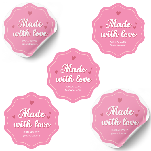 Set stickere etichete autoadezive rotunde personalizate  Made with love [2]