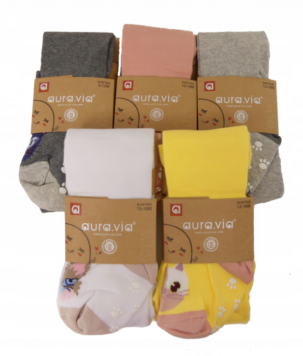 Strampi din bumbac cu pisica pentru copii, albi, cu antiderapant , BHN7908 [5]