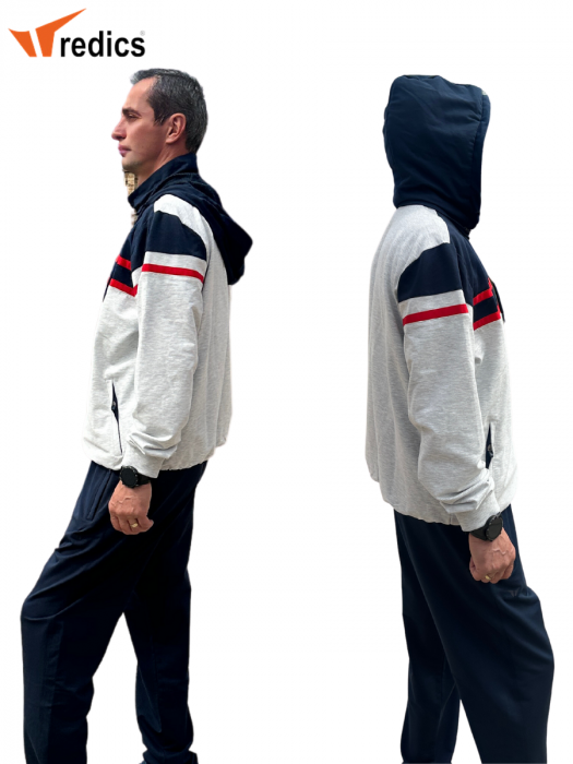 Trening REDICS pentru barbati din bumbac, 2 piese,  Tracksuit 210002, gri deschis- bleomarin si rosu cu gluga [3]