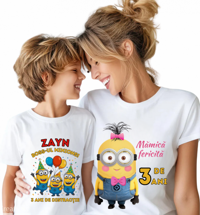 Tricou Aniversare Personalizat cu Minion – Cadou Haios pentru Copii și Părinți | Model Tematic cu Vârsta și Nume [3]