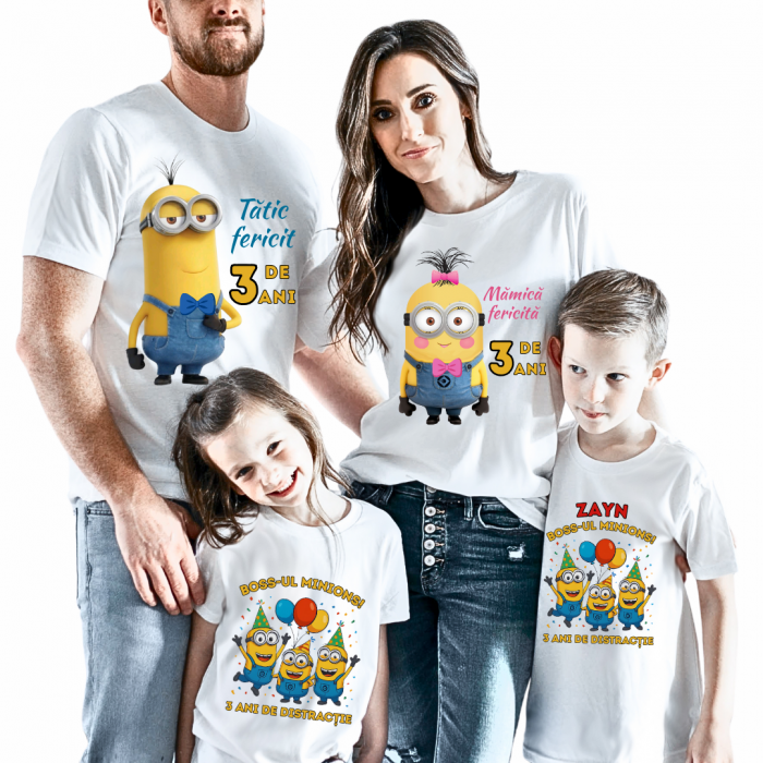 Tricou Aniversare Personalizat cu Minion – Cadou Haios pentru Copii și Părinți | Model Tematic cu Vârsta și Nume [2]