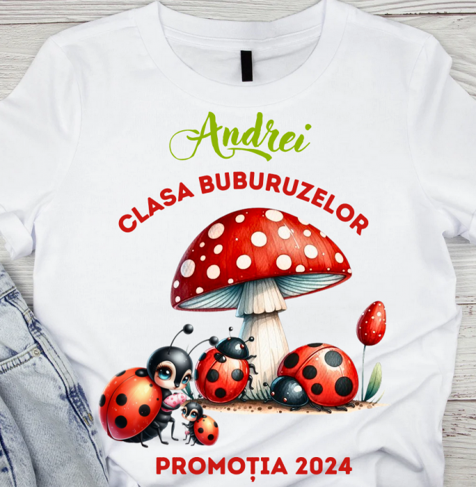 Tricou absolvire elevi clasa 4 sau gradinita Clasa buburuzelor cu text sau poze ABS1069 [1]