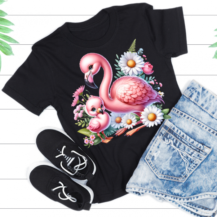 Tricou pentru copii sau adulti din bumbac model Flamingo personalizat cu nume  sau poza preferata TC5032 [3]