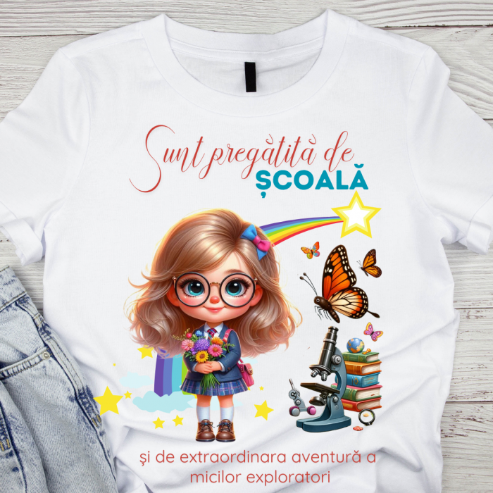 Tricou alb Back to school prima zi de gradinita  din bumbac ABS1131.2 [1]