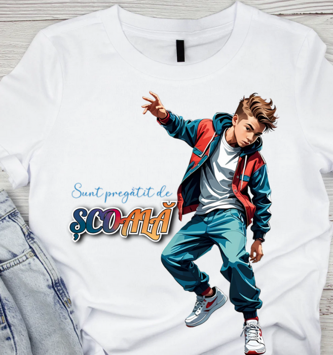 Tricou alb Back to school prima zi de scoala din bumbac ABS1132.01 [2]