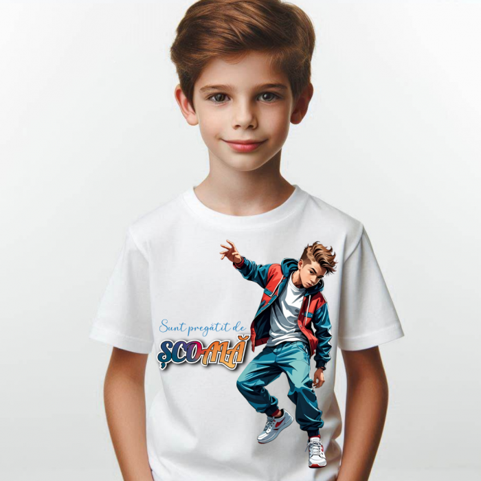 Tricou alb Back to school prima zi de scoala din bumbac ABS1132.01 [1]