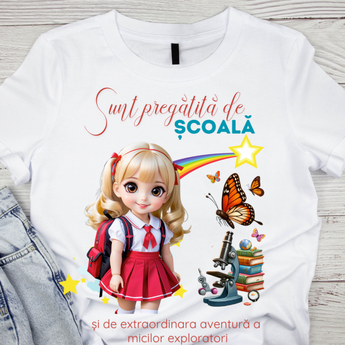 Tricou alb Back to school prima zi de gradinita  din bumbac ABS1131.3 [1]