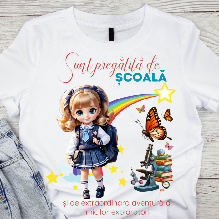 Tricou alb Back to school prima zi de gradinita  din bumbac ABS1131.5 [1]