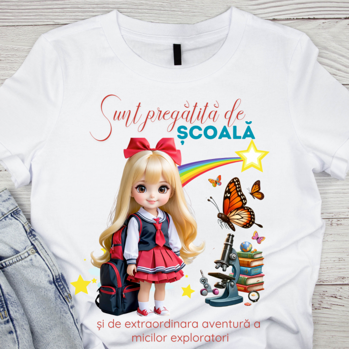 Tricou alb Back to school prima zi de gradinita  din bumbac ABS1131.6 [1]
