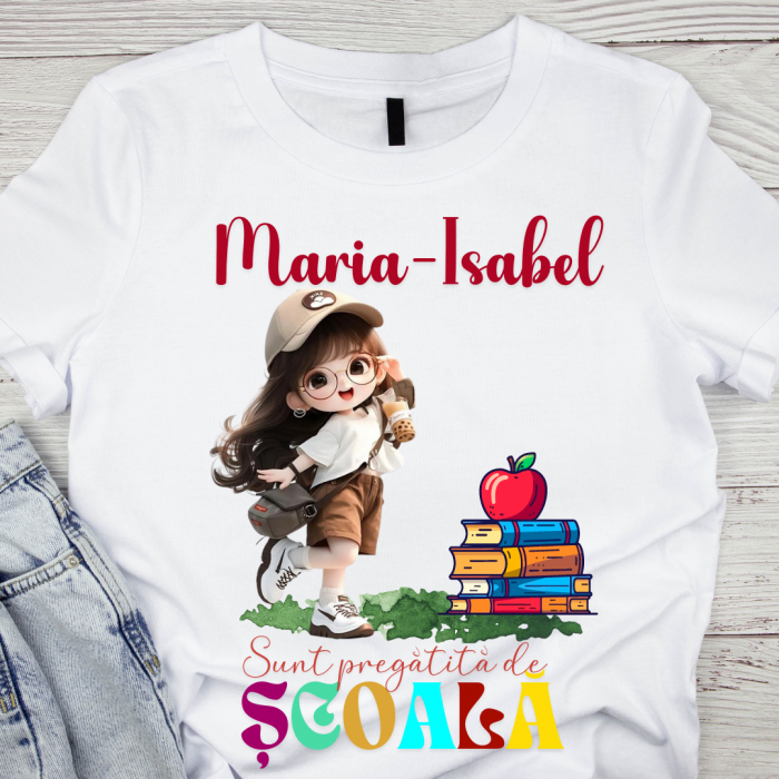 Tricou alb Back to school prima zi de gradinita  din bumbac ABS1131.7 [1]