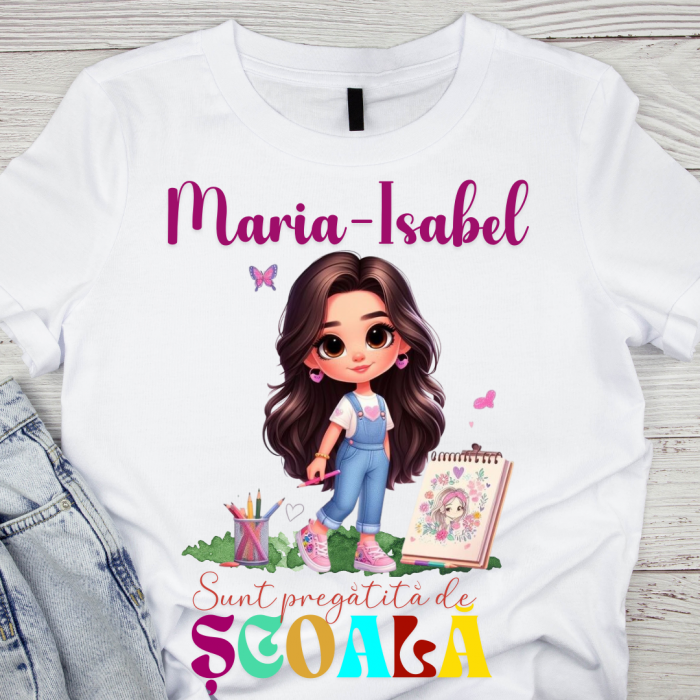Tricou alb Back to school prima zi de gradinita  din bumbac ABS1131.8 [1]