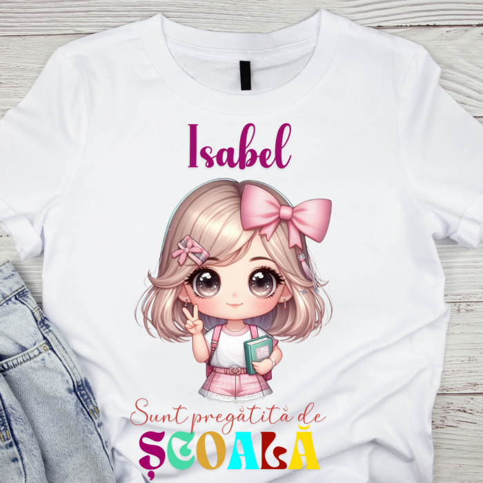 Tricou alb Back to school prima zi de gradinita  din bumbac ABS1131.9 [1]