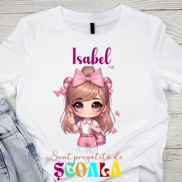 Tricou alb Back to school prima zi de gradinita  din bumbac ABS1131.10 [1]