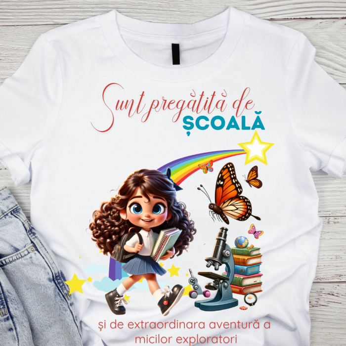Tricou alb Back to school prima zi de gradinita  din bumbac ABS1131.1 [1]