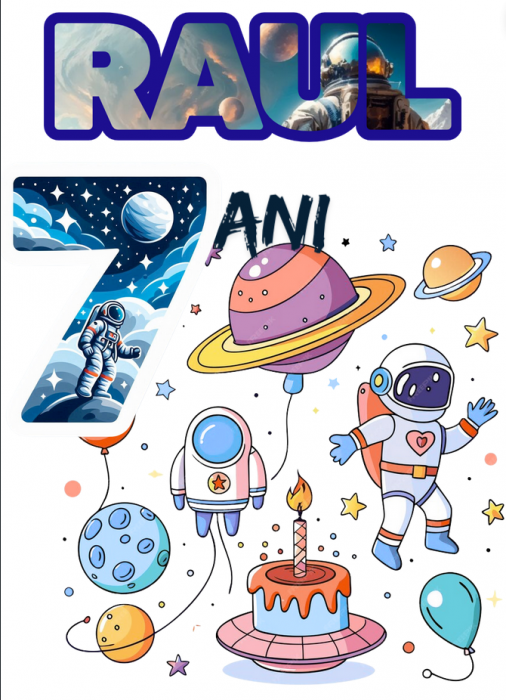 Tricou aniversar astronaut pentru copii  alb din bumbac AST1141 [2]