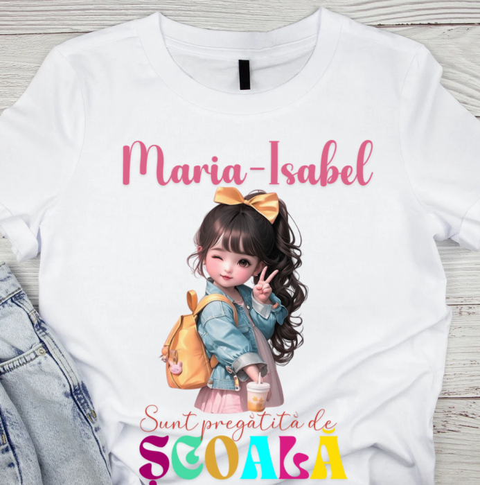 Tricou alb Back to school prima zi de gradinita  din bumbac ABS1132 [1]