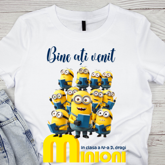 Tricou alb Back to school prima zi de gradinita  din bumbac  tematica Minioni ABS1133 [1]