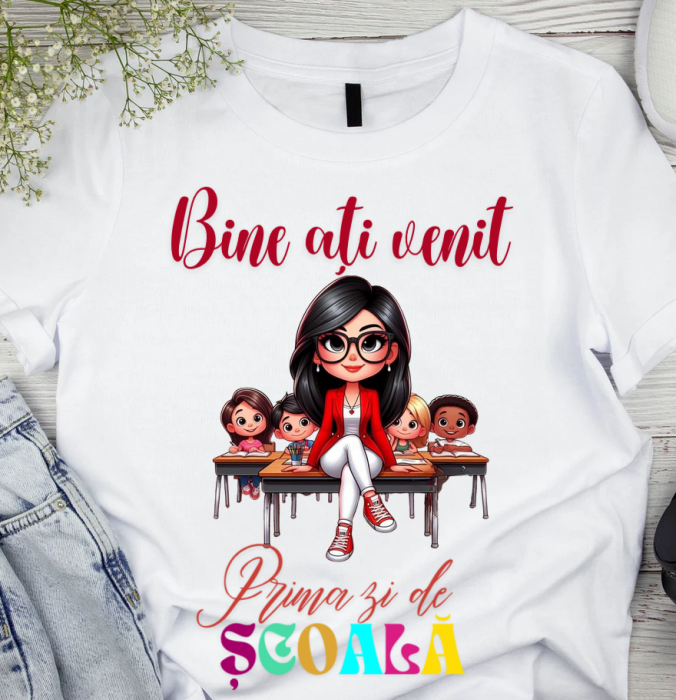 Tricou alb  Back to school prima zi de gradinita scoala din bumbac ABS11215 [1]