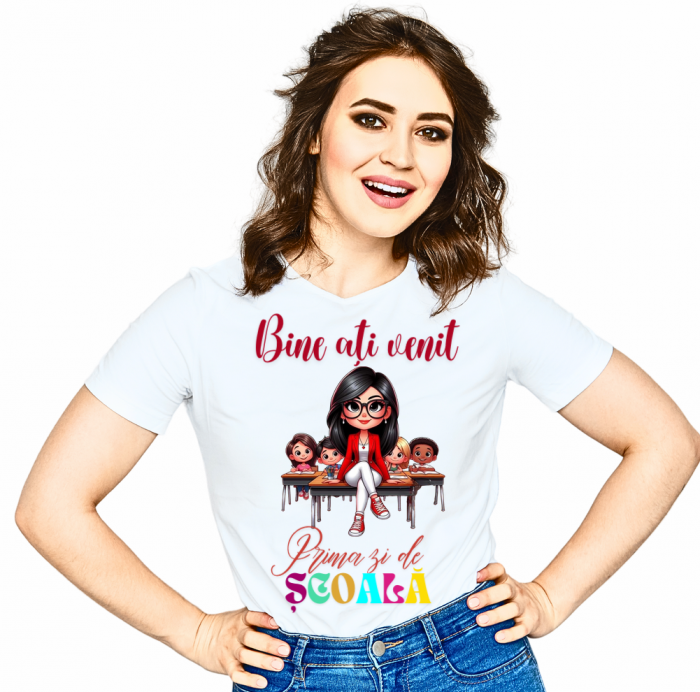 Tricou alb  Back to school prima zi de gradinita scoala din bumbac ABS11215 [2]