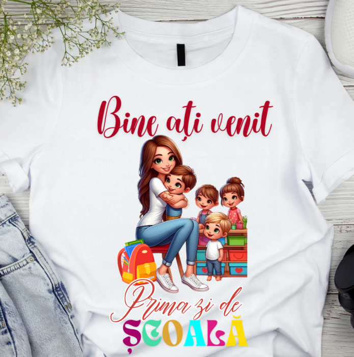 Tricou alb  Back to school prima zi de gradinita scoala din bumbac ABS11216 [2]