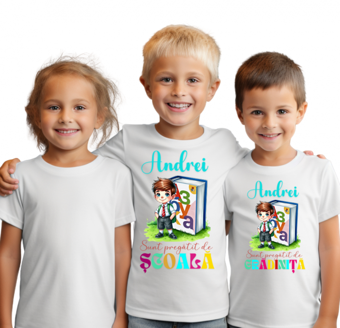 Tricou alb  Back to school prima zi de gradinita scoala din bumbac ABS11217 [2]