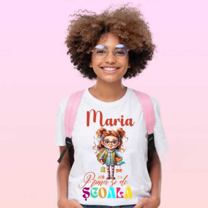 Tricou alb  Back to school prima zi de gradinita scoala din bumbac ABS11218 [2]