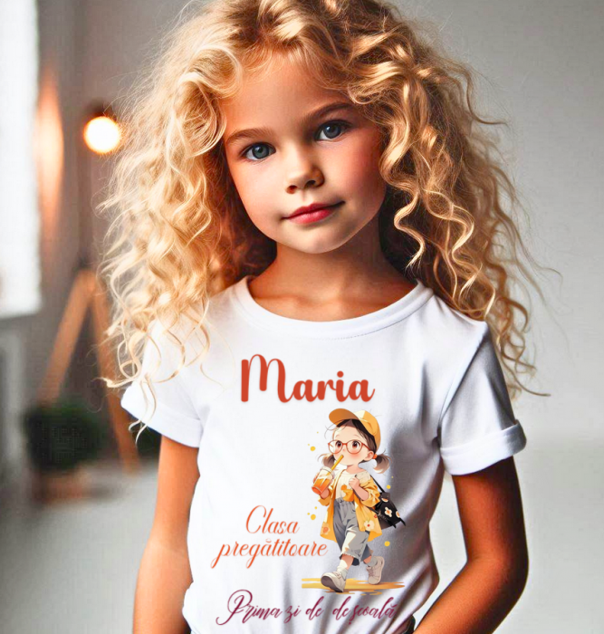 Tricou alb  Back to school prima zi de gradinita scoala din bumbac ABS1121 [2]