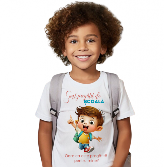 Tricou alb  Back to school prima zi de gradinita scoala din bumbac ABS11221 [1]