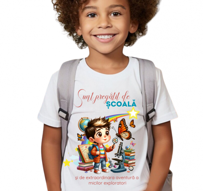 Tricou alb  Back to school prima zi de gradinita scoala din bumbac ABS11223 [2]