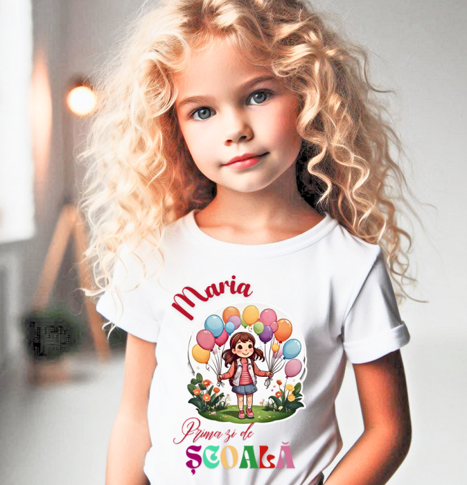 Tricou alb  Back to school prima zi de gradinita scoala din bumbac ABS11225 [2]