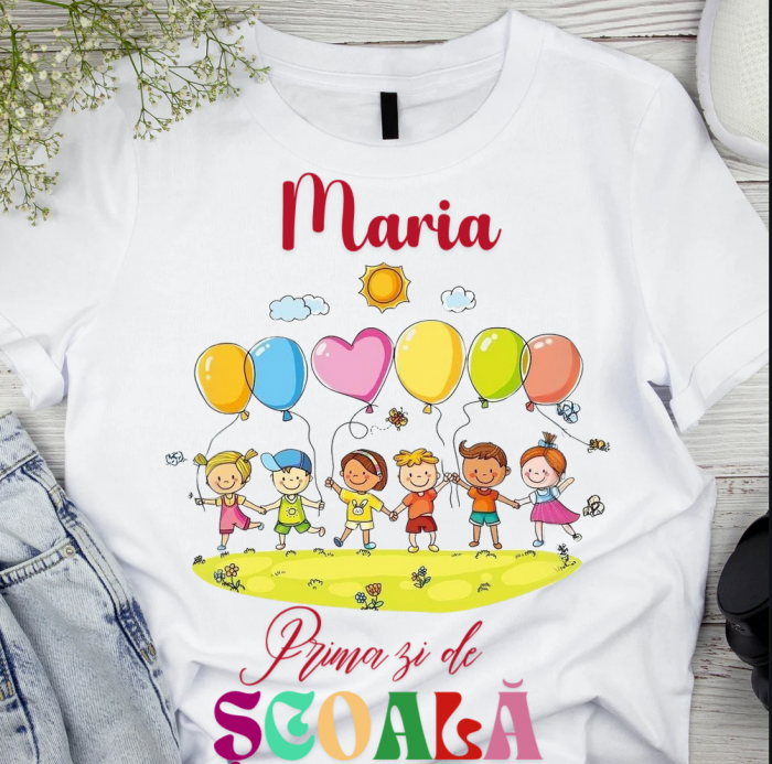 Tricou alb  Back to school prima zi de gradinita scoala din bumbac ABS11226 [2]