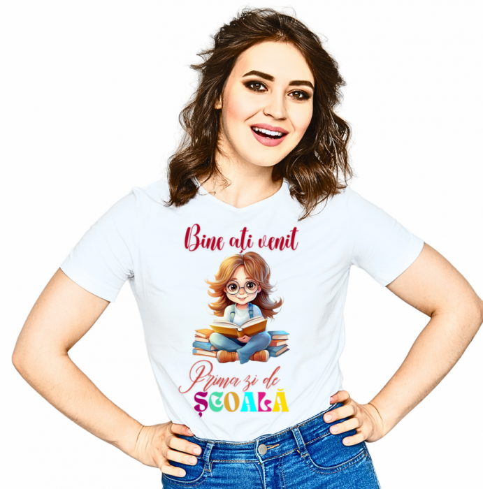 Tricou alb  Back to school prima zi de gradinita scoala din bumbac ABS11228 [2]