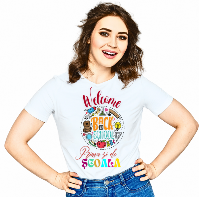 Tricou alb  Back to school prima zi de gradinita scoala din bumbac ABS11229 [3]