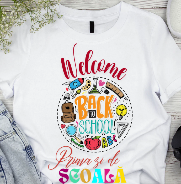 Tricou alb  Back to school prima zi de gradinita scoala din bumbac ABS11229 [2]