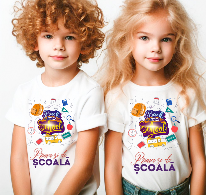 Tricou alb  Back to school prima zi de gradinita scoala din bumbac ABS11230 [2]