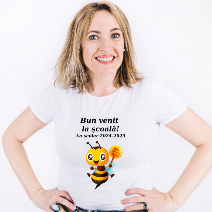 Tricou alb  Back to school prima zi de gradinita scoala din bumbac ABS2231 [1]
