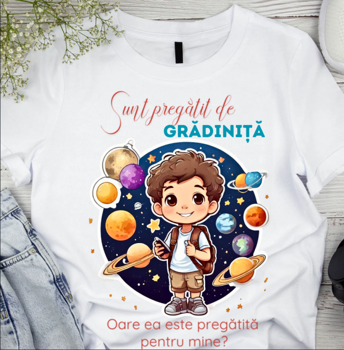 Tricou alb  Back to school prima zi de gradinita scoala din bumbac ABS11232 [1]