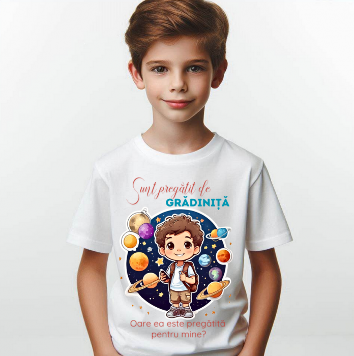 Tricou alb  Back to school prima zi de gradinita scoala din bumbac ABS11232 [2]