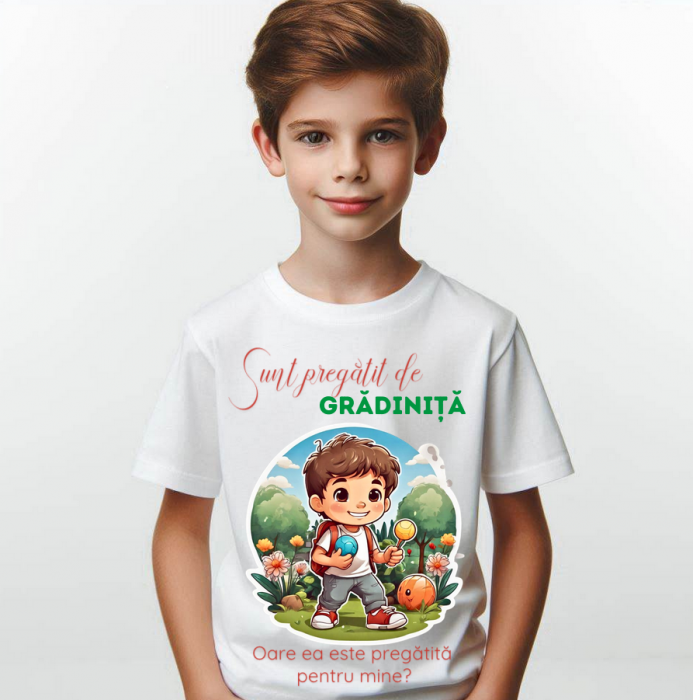 Tricou alb  Back to school prima zi de gradinita scoala din bumbac ABS11233 [2]