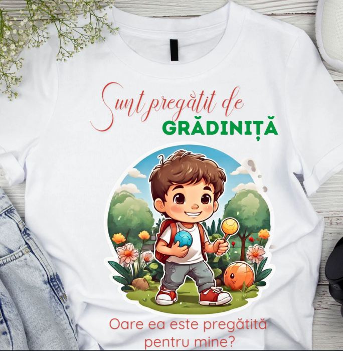 Tricou alb  Back to school prima zi de gradinita scoala din bumbac ABS11233 [1]