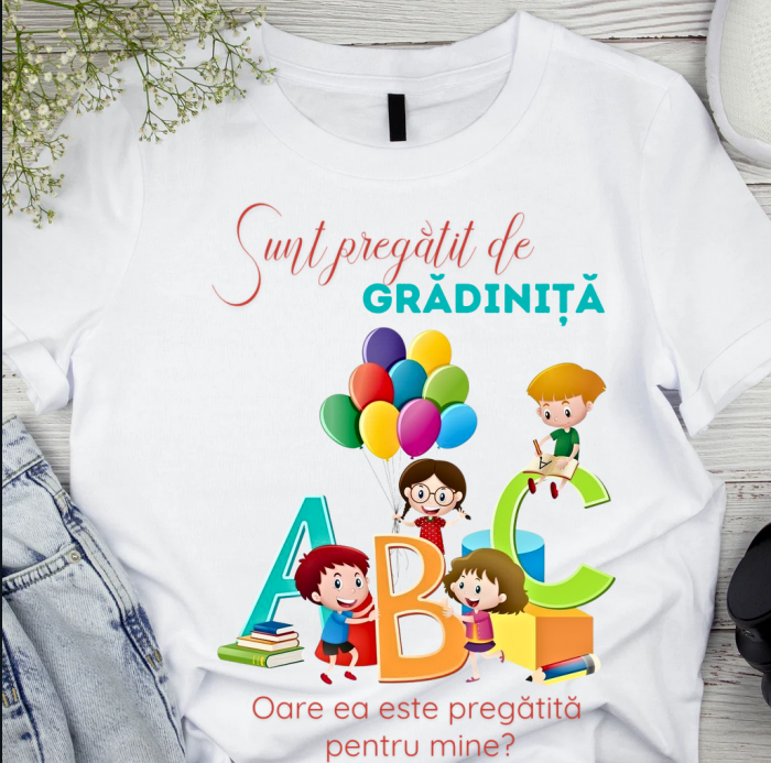 Tricou alb  Back to school prima zi de gradinita scoala din bumbac ABS11234 [2]